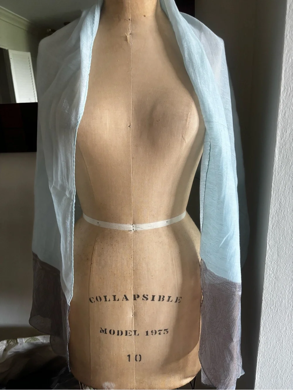 Light Blue and Taupe Raw Silk Scarf, Hand Loom, slightly imperfect